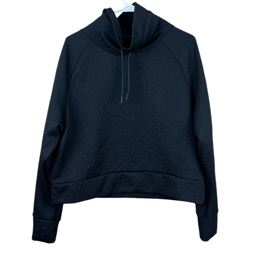 JUICY COUTURE Womens Size Lg Black Jacquard Cowl Neck Pullover Crop Sweatshirt